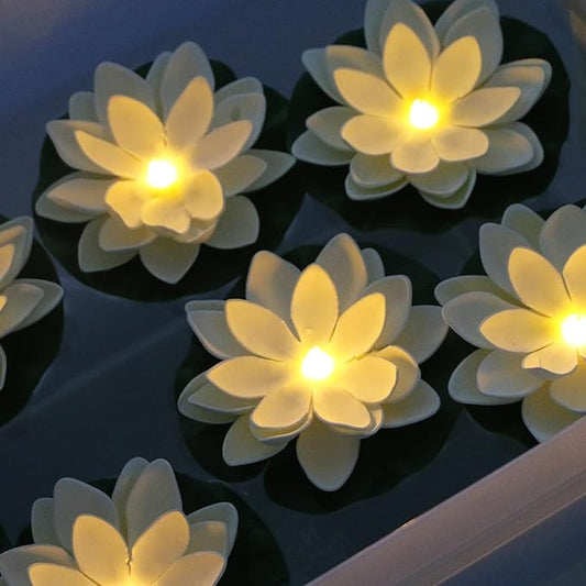 12 PCS Waterproof Floating Lotus Light - Floating Flower Light Battery Operated Water Activated Warm White Pool Flower Lamp Wedding,Anniversary,Garden Decoration-VerdiqueGarden