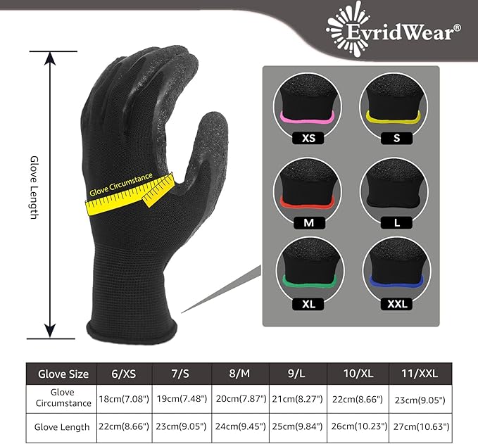 Evridwear Crinkle Latex Rubber Hand Coated Safety Work Gloves for Men Women General Multi Use Construction Warehouse Gardening Assembly Landscaping (XXL-Size) 120 Pairs Pack-VerdiqueGarden