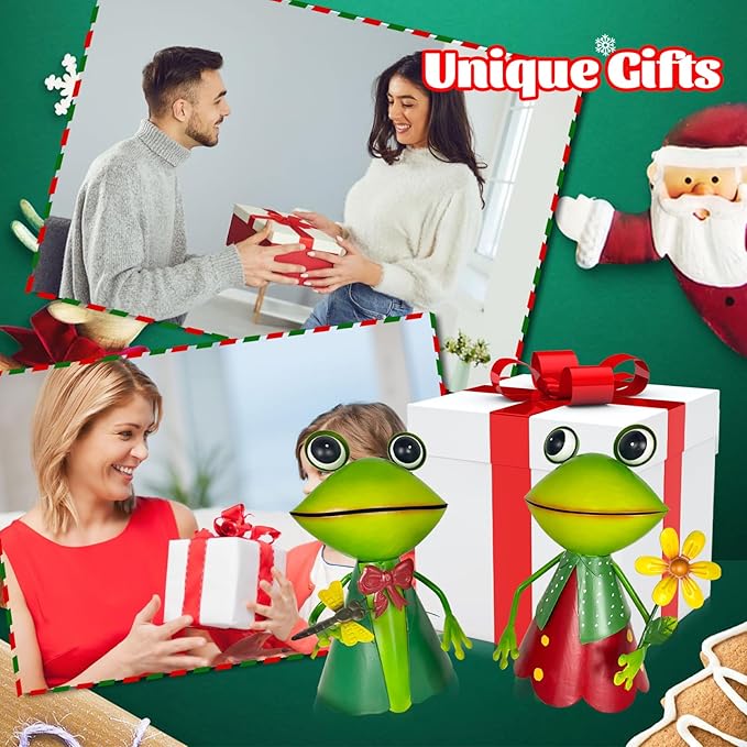 HONGLAND Frog Metal Yard Art - Cute Frogs Garden Decor for Outside - 3D Frog Figurines Outdoor Statues for Lawn Patio Pathway Yard Holiday (with Flower)-VerdiqueGarden