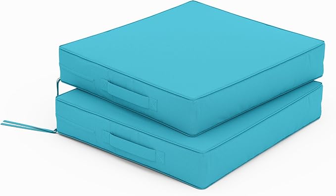 Patio Chair Cushions 17 X 16 X 3 Inch Waterproof Outdoor Seat Cushions for Patio Furniture, Outdoor Sofa Couch Pads with Ties & Handle, Set of 2, Lake Blue-VerdiqueGarden