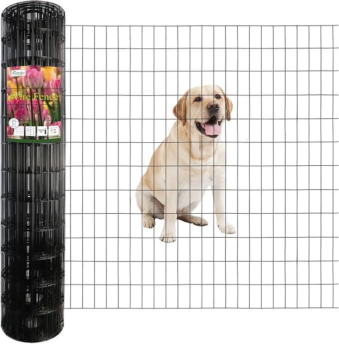 Black PVC Coated Welded Wire Fence 48 Inch x 50 Foot, 2 Inch x 4 Inch 14GA, Garden Border Fencing Roll Vinyl Coating Metal Wire Mesh Hardware Cloth for Yard Vegetable Plant Protection-VerdiqueGarden