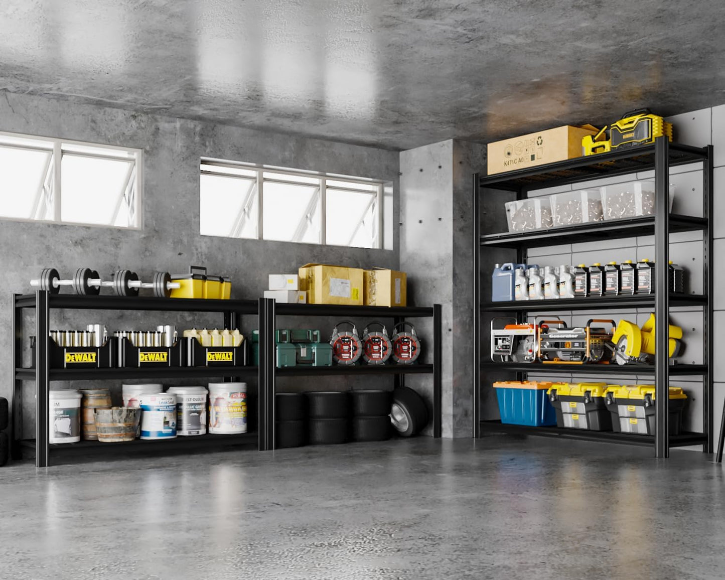 5 Tier Metal Shelving Unit, 78" H x 48" W x 24" D Adjustable Garage Shelves, Heavy Duty Storage Shelves for Warehouse, Basement, Kitchen, Pantry, Living Room, 2500LBS, Black-VerdiqueGarden