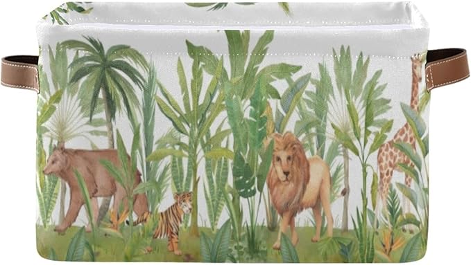 Animal Rectangular Storage Basket Organizer Bin Shelf Baskets For Home Office Dorm Lions Tigers Bears Giraffes Forests-VerdiqueGarden