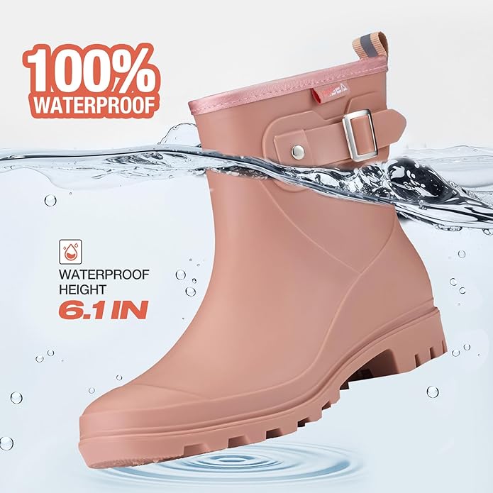 HISEA Women's Ankle Rain Boots Waterproof, Fashion Short Garden Shoes Anti-slip for Women with Comfortable Insole-VerdiqueGarden