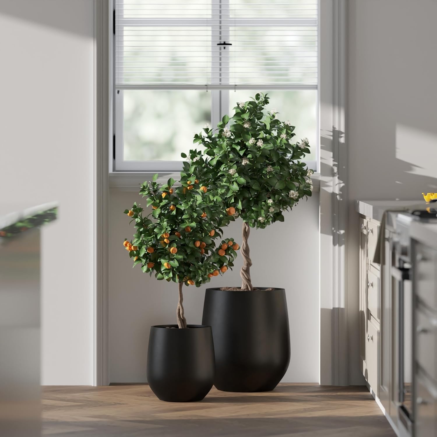 DTY Signature Mount Wilson Lightweight and Durable Modern Fiberstone Tapered Planter for Indoor Outdoor Drainage Hole & Rubber Plug Weather Resistant, 11.8" H x 11" Dia (8" Opening) - Small, Black-VerdiqueGarden