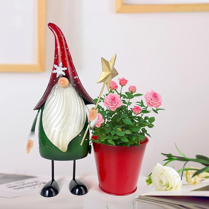 HONGLAND Outdoor Decorations Metal Gnome Yard Art Garden Gnomes Statue 13 Inch Santa Figurine, Succulent Flower Pot, Fun Metal Planter-VerdiqueGarden
