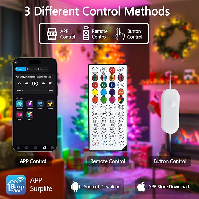 JMEXSUSS 200 LED RGB String Light Outdoor Indoor, Christmas Lights Outdoor Clear Wire Christmas Lights Plug in for Bedroom Tree Room Party Birthday Decorations-VerdiqueGarden