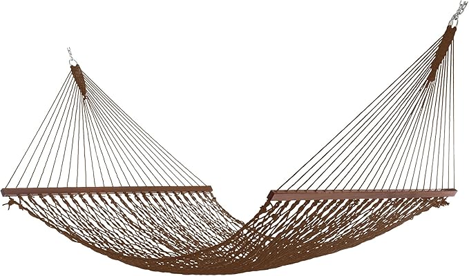 Hatteras Hammocks Deluxe Antique Brown DuraCord Rope Hammock – 13 ft. x 60 in., 2-Person, 450 lb Capacity, Cumaru Spreader Bar, Zinc-Plated Hardware – Handcrafted in The USA-VerdiqueGarden