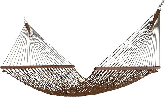 Hatteras Hammocks Deluxe Antique Brown DuraCord Rope Hammock – 13 ft. x 60 in., 2-Person, 450 lb Capacity, Cumaru Spreader Bar, Zinc-Plated Hardware – Handcrafted in The USA-VerdiqueGarden