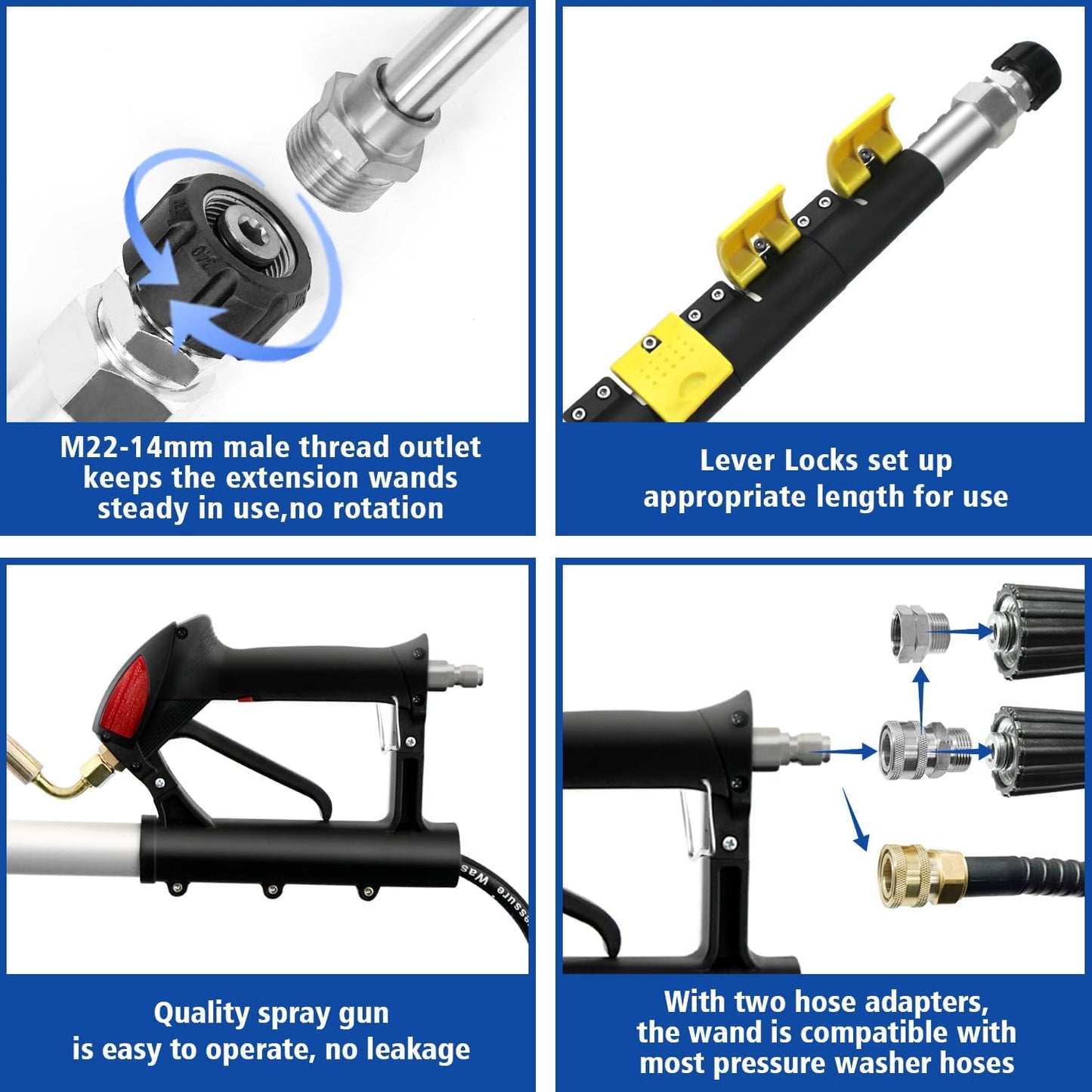RAYNEL 25FT Telescoping Pressure Washer Extension Wand with Brush Head,2 Power Washer Extension Wands, Gutter Cleaner Attachment,7 Spray Nozzle Tips,Support Belt and 2 Hose Adapters-VerdiqueGarden
