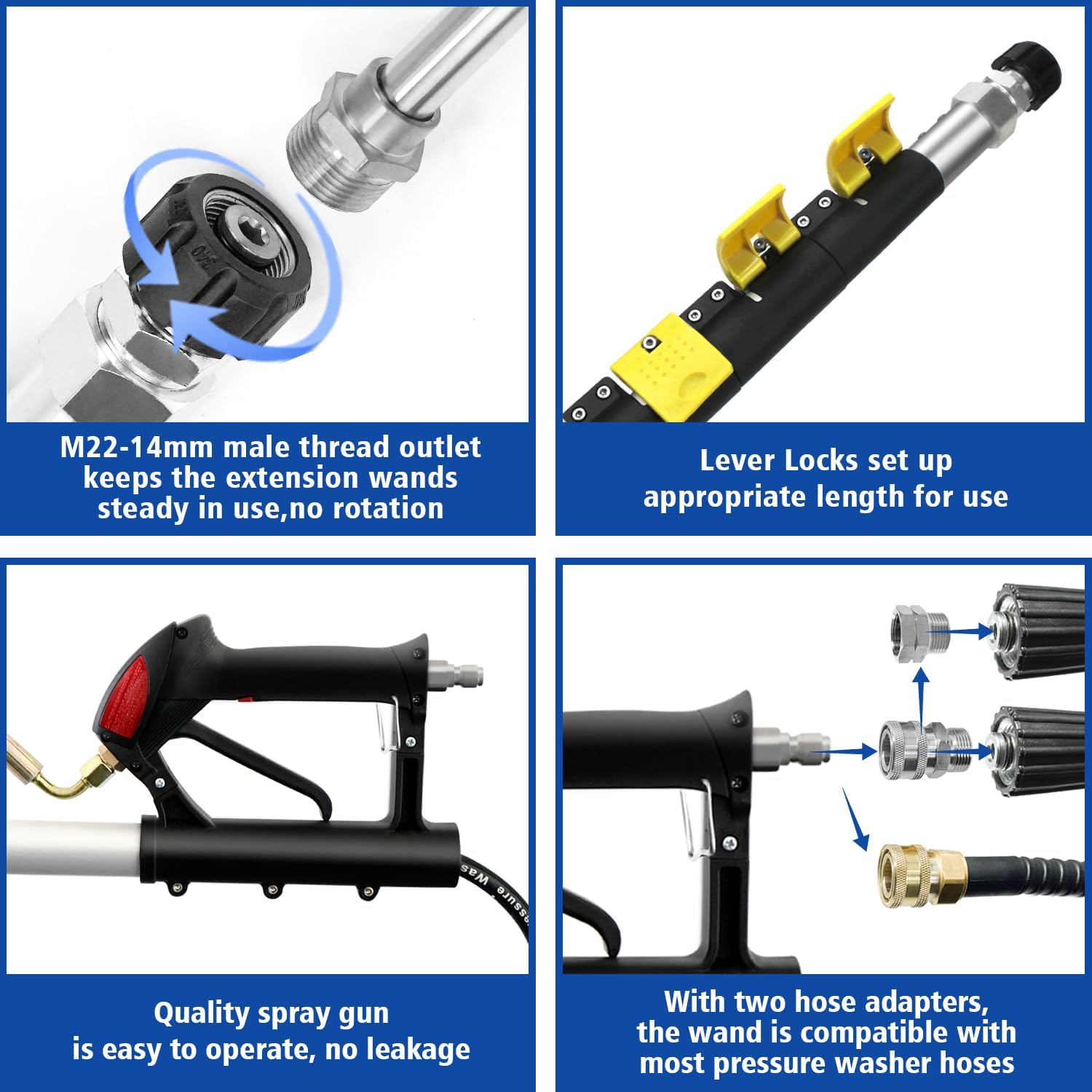 RAYNEL 25FT Telescoping Pressure Washer Extension Wand with Brush Head,2 Power Washer Extension Wands, Gutter Cleaner Attachment,7 Spray Nozzle Tips,Support Belt and 2 Hose Adapters-VerdiqueGarden