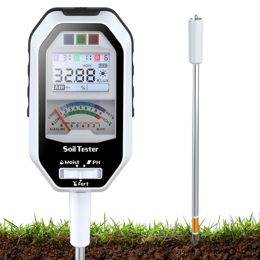 Soil Moisture Meter, 7-in-1 Soil PH Tester/Soil Moisture/Fertility with Removable Probe, Digital Air Temp/Humidity/Sunlight Intensity/BGR Spectral for Plants Gardening, Lawn and Indoor Outdoor Plants-VerdiqueGarden