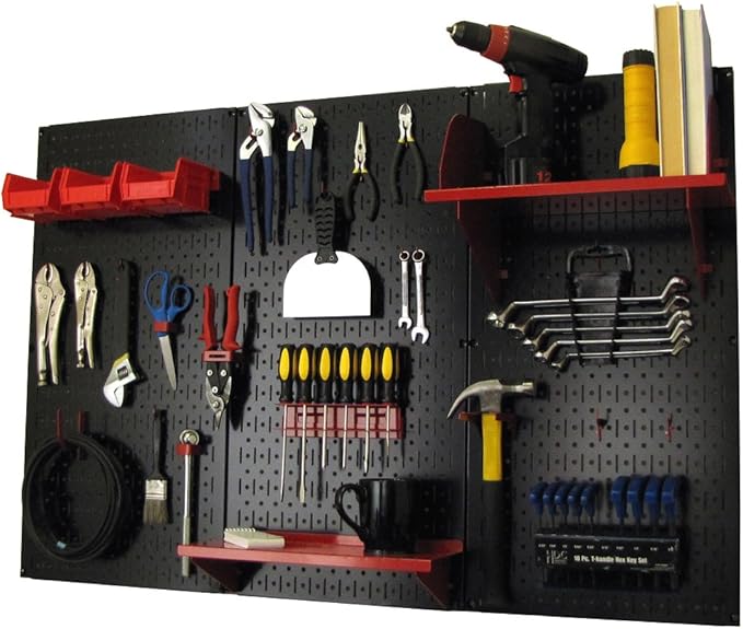 Wall Control Pegboard Organizer 4 ft. Metal Pegboard Standard Tool Storage Kit with Black Toolboard and Red Accessories-VerdiqueGarden