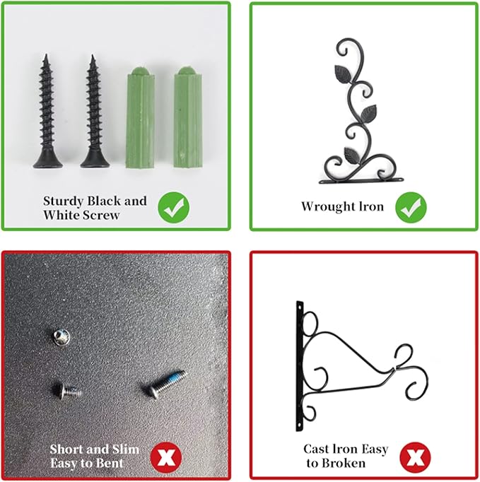 3 Leaves Style Metal Hanging Plant Brackets 12 inches x 7.5 inches, Pack of 2, Wall Mount Plant Hangers, Planter Hooks for Flower Baskets, Bird Feeders in Corridor/Patio/Porch/Garden-VerdiqueGarden