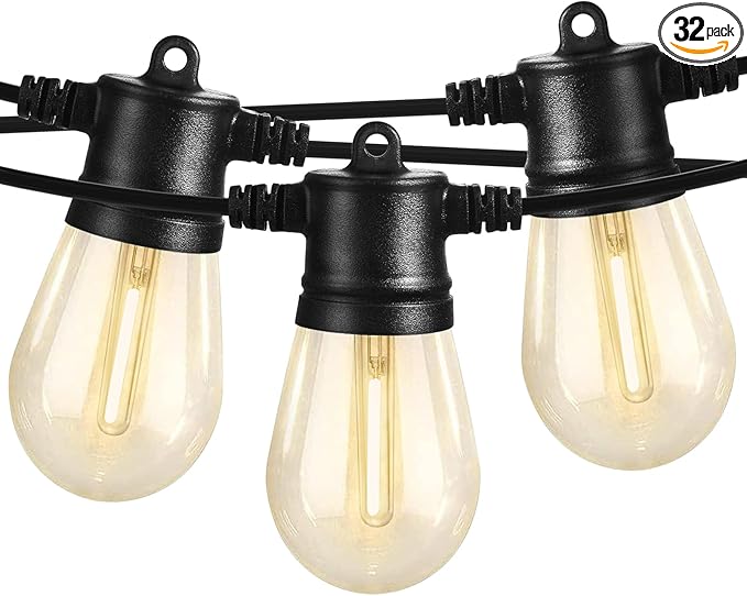 SUNTHIN Outdoor String Lights, 96FT Patio Lights with 32 LED Shatterproof Bulbs, Hanging for Outside, Garden, Backyard, Deck, Porch, Fence, Bistro, Pool, Party-VerdiqueGarden