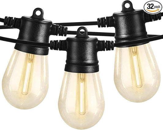 SUNTHIN Outdoor String Lights, 96FT Patio Lights with 32 LED Shatterproof Bulbs, Hanging for Outside, Garden, Backyard, Deck, Porch, Fence, Bistro, Pool, Party-VerdiqueGarden