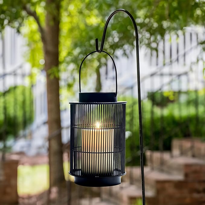 LampLust Outdoor Lantern Decorative Outdoor Patio Decor, Set of 2, 8 Inch Candle Lanterns, Black Metal, Outdoor Lanterns for Patio Waterproof, Battery Included, Modern Farmhouse Front Porch Décor-VerdiqueGarden
