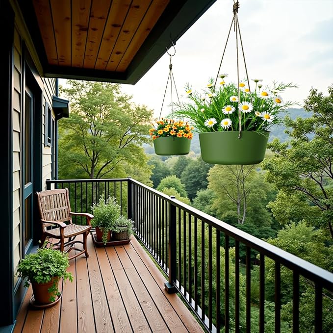 10.7 Inch Hanging Planter for Outdoor Indoor Plants，2 Pack Hanging Flower Pots with Drain Holes for Garden Home Decor Use (Dark Green)-VerdiqueGarden