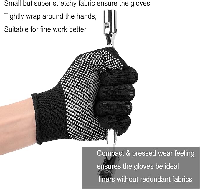 24Pcs Work Gloves Anti-slip Knitted Stretchy Cloth Glove Thin Moist Glove Liners-VerdiqueGarden