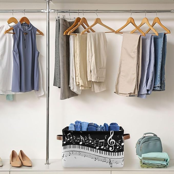 Black White Music Rectangular Storage Basket Organizer Bin Shelf Baskets For Clothes Gifts For Home Office Dorm-VerdiqueGarden