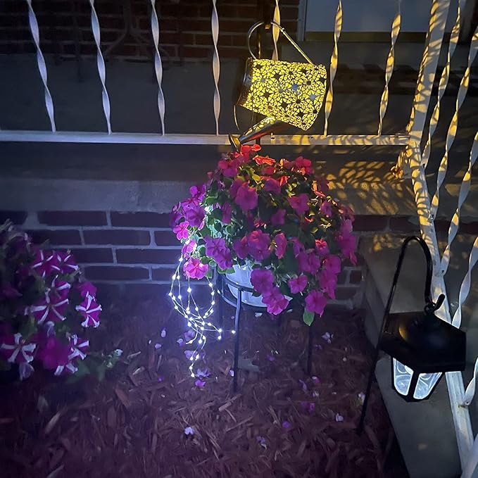 VOOKRY Watering Can with Lights, Large Hanging Solar Lights Outdoor Waterproof, Decorative Retro Metal Solar Garden Decor for Patio Yard Porch Lawn Landscape Gardening Gifts for Mom Grandma Women-VerdiqueGarden