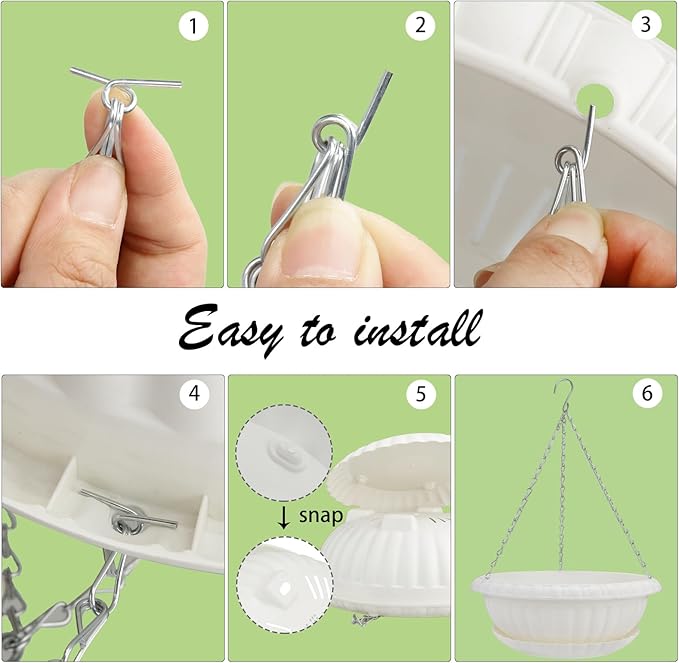 10.63in Hanging Planter Pots for Outdoor and Indoor Plants Flowers with Drainage Hole Tray Hooks Plastic Plant Baskets for Garden Home Porch (White, Pack of 6)-VerdiqueGarden