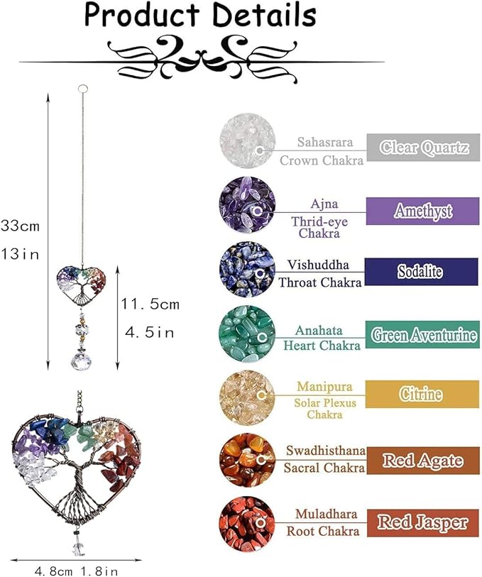H&D HYALINE & DORA Suncatcher Window Hanging Tree of Life Heart Shaped Crystal Ball Prism Drop Pendant-VerdiqueGarden