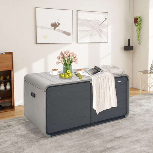 Domi 260 Gallon Outdoor Storage Box – Waterproof, UV-Resistant Deck Box with Lockable Lid for Patio Furniture, Garden Tools, Delivery Packages (Large Resin Storage Bin）-VerdiqueGarden