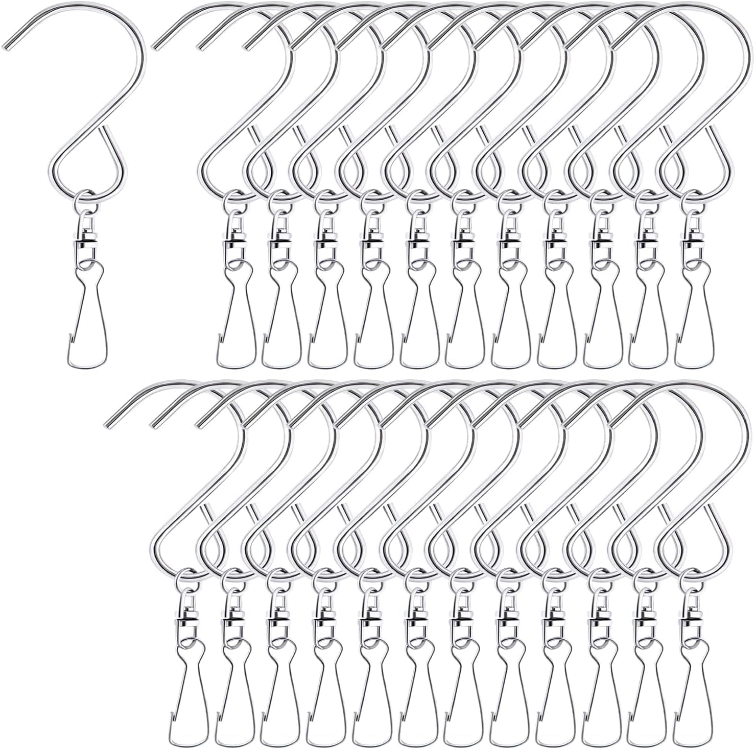24 Pcs Swivel Clip Hanging Hooks, Stainless Steel 360 Degree Rotating Windsock Clips for Hanging Wind Chimes, Plants, Bird Feeder, Crystal, Birdcage-VerdiqueGarden