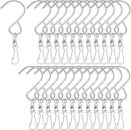 24 Pcs Swivel Clip Hanging Hooks, Stainless Steel 360 Degree Rotating Windsock Clips for Hanging Wind Chimes, Plants, Bird Feeder, Crystal, Birdcage-VerdiqueGarden