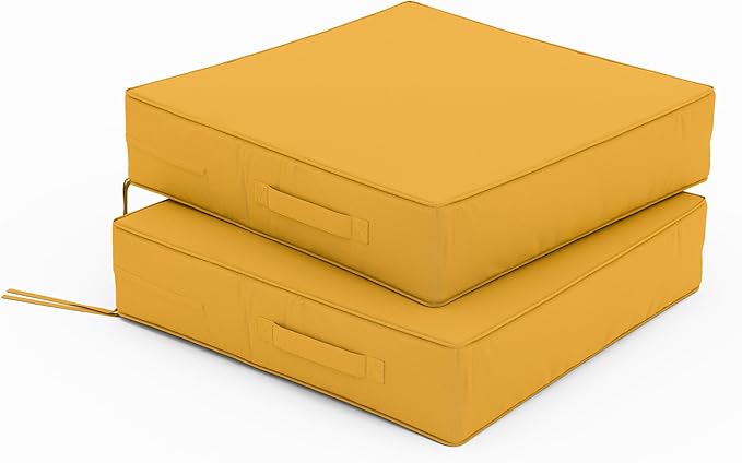 Patio Chair Cushions 19 X 19 X 4 Inch Waterproof Outdoor Seat Cushions for Patio Furniture, Outdoor Sofa Couch Pads with Ties & Handle, Set of 2, Yellow-VerdiqueGarden
