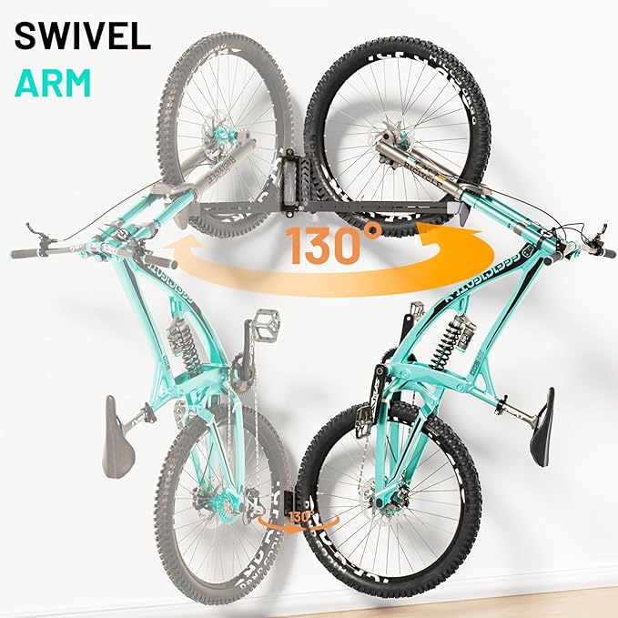2-Pack Swivel Bike Rack Wall Mount, Bike Hangers for Garage, Space-Saving Vertical Bike Holder, Holds up to 77 lbs, Bicycle Wall Hanger Storage, No Heavy Lifting Required Indoor Hanging Bike Rack-VerdiqueGarden