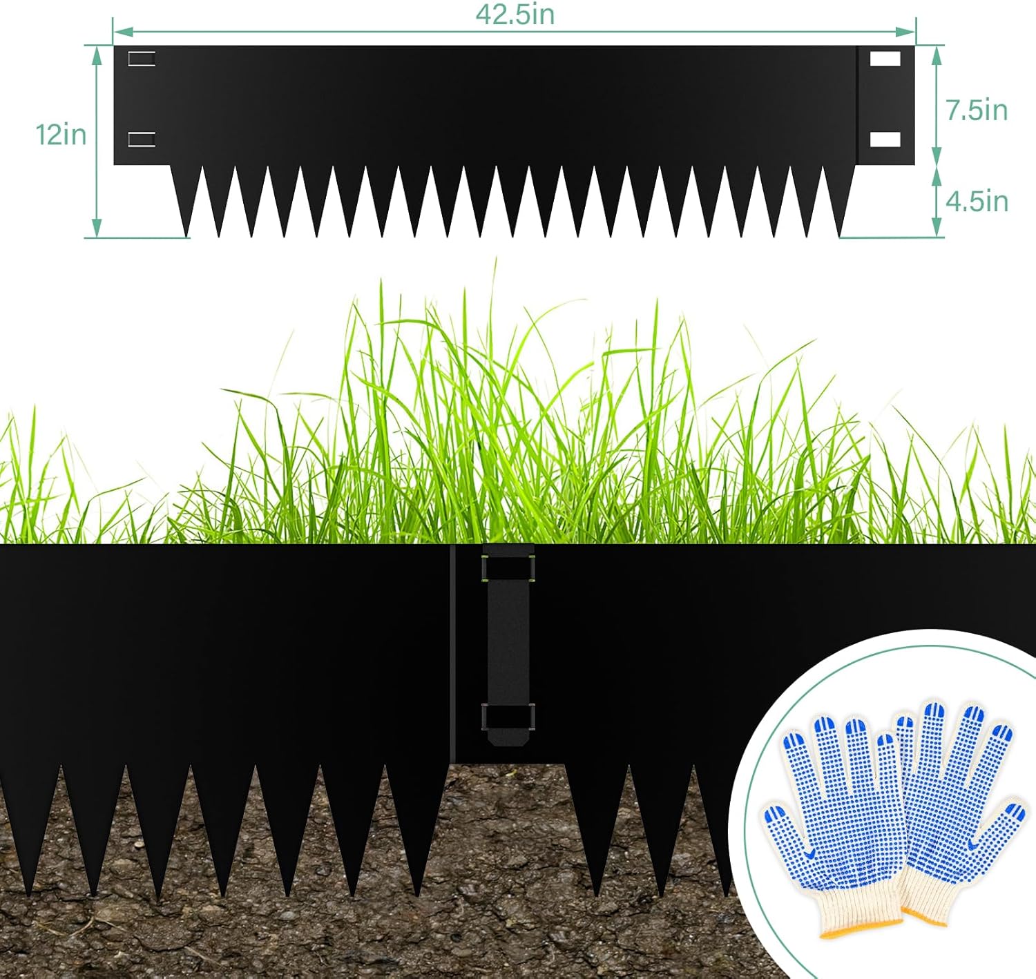 12 Inch Height Galvanized Steel Landscape Edging, 20Ft Metal Garden Edging Border with 6 Clips - Rust-Resistant Lawn Edging for Yard (40" L x 12" H, Black)-VerdiqueGarden