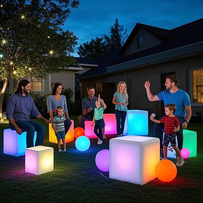 Mr.Go 16-inch Rechargeable LED Cube Chair Light, 16 RGB Colors Glow Cube Seat w/Remote, Waterproof LED Cube Table, Color Changing Cube Floor Lamp, Home Bedroom Patio Party Decorative Lighting-VerdiqueGarden