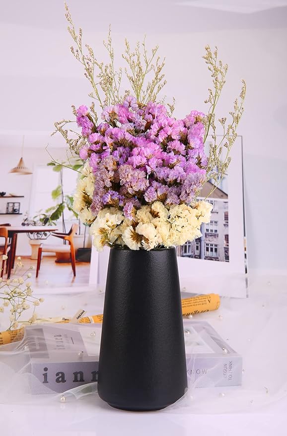 Simple Vase for Flowers Plants, Matte Vases for Modern Table Shelf Home Decor Wedding Boho Decor, 6" H Frosted Elegant Ceramic Vase for Pampas Grass Fluffy Stem Bouquet Lavender Flowers (Black, 4)-VerdiqueGarden
