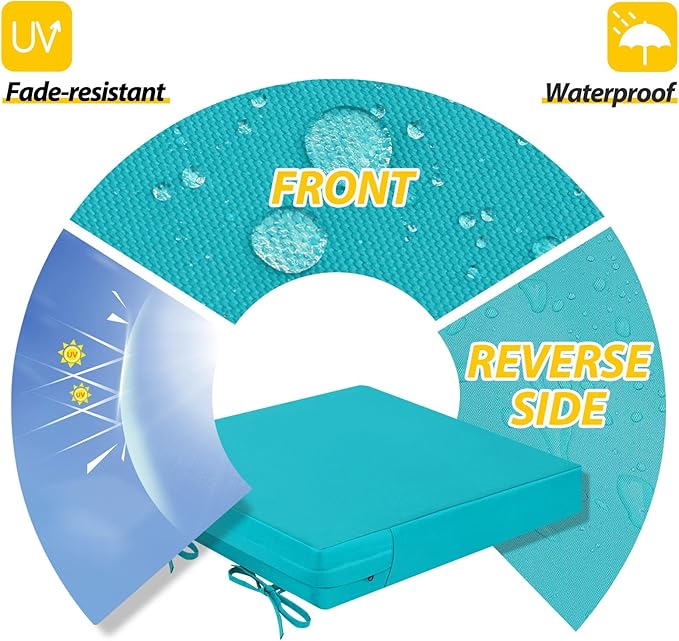 AAAAAcessories Outdoor Seat Cushions for Chairs, Waterproof, Fade-Resistant Patio Furniture Replacement Cushions, 19" x 19" x 3", Set of 2, Turquoise-VerdiqueGarden