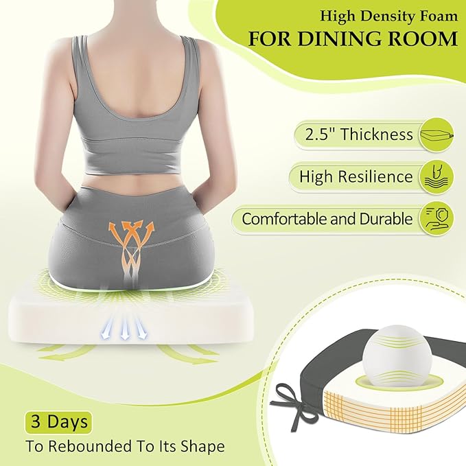 Chair Cushions for Dining Chairs, Indoor Chair Cushions with Ties，Waterproof Chair Pads Set of 6, Dark Grey, 17x16x2.5 Inch-VerdiqueGarden