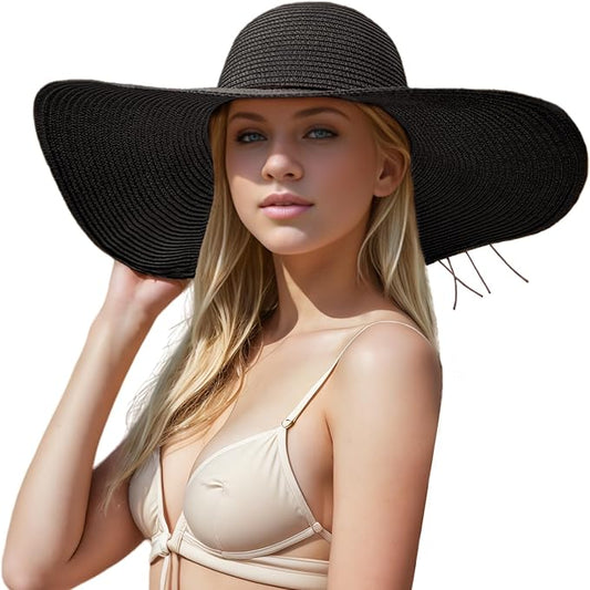 Floppy Big Beach Straw Hats for Women Foldable Summer Wide Brim Packable Sun Hat Womens Travel Straw Fedora Hat-VerdiqueGarden