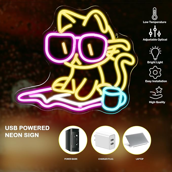 Cat Reading Book Neon Sign Wall Decor, Reading Cat Neon Light Bedroom Wall Decor Suitable for Classroom Book Party Library Decoration Reading Room Bookish Decor Gift-VerdiqueGarden