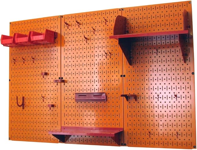 Wall Control Pegboard Organizer 4 ft. Metal Pegboard Standard Tool Storage Kit with Orange Toolboard and Red Accessories-VerdiqueGarden