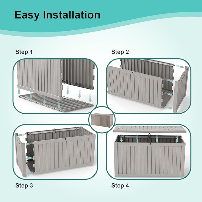 150Gal Outdoor Deck Box Waterproof, Lager Patio Storage Box Indoor and Outdoor Use, Lockable Resin Storage Bin for Patio Furniture Cushions Garden Tools, Package Delivery,UV Resistant-Grey-VerdiqueGarden