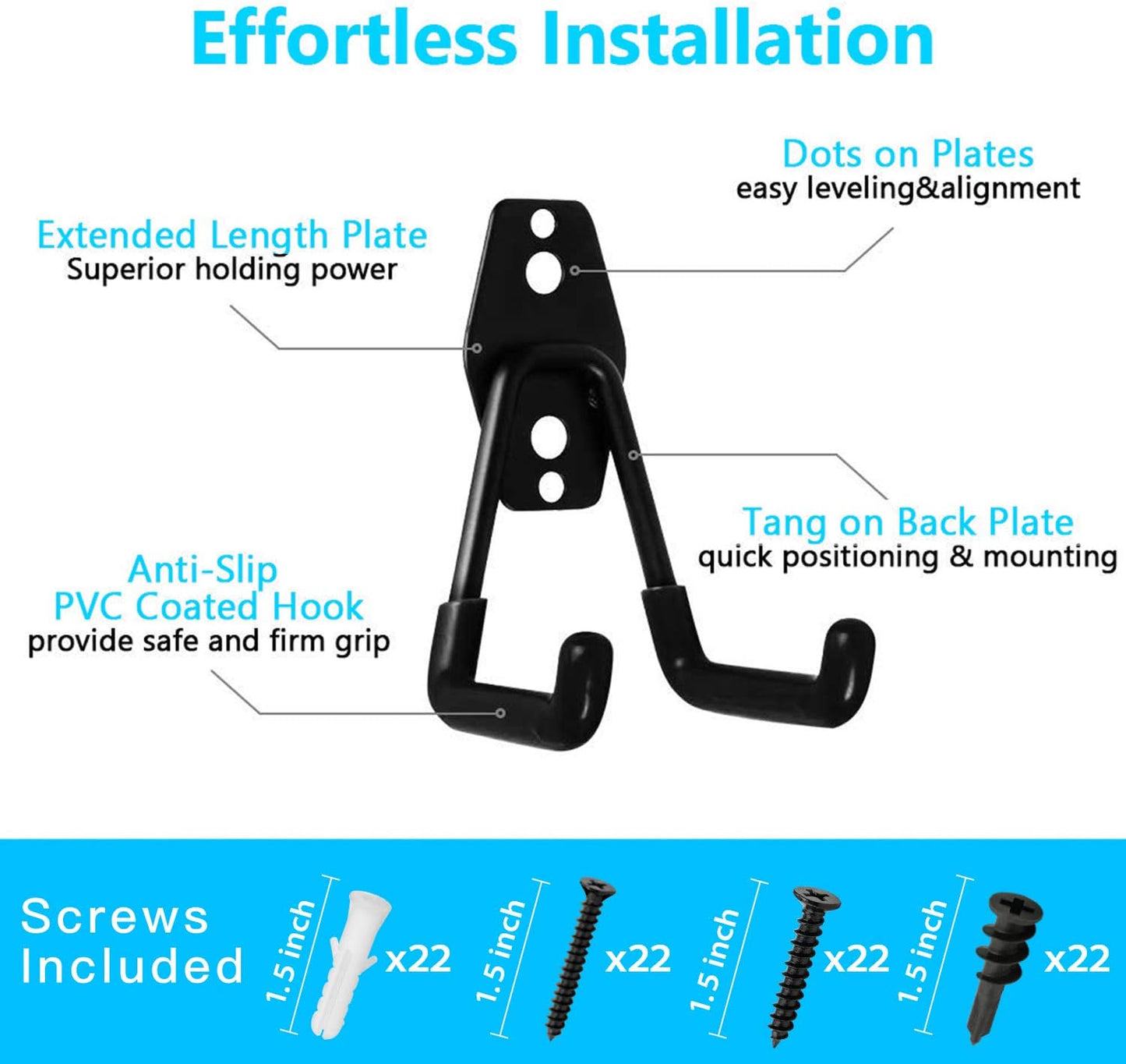 Garage Hooks, 12 Pack Wall Storage Hook Includes 2 Extension Cord Holder, Utility Organization, Heavy Duty Wall Mount Hangers for Hanging Bike, Ladder, Garden Tools-VerdiqueGarden