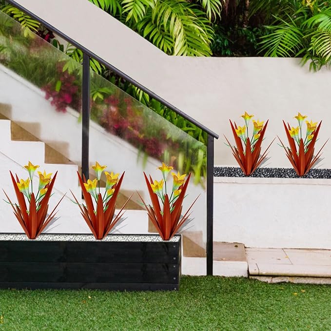 Homight Metal Agave Plant Outdoor Decoration Outdoor Garden Decoration Lily Mexican Yard Art Plant Garden Agave Lily Decorative Garden Gift… (2 Big Yellow Lilies)-VerdiqueGarden