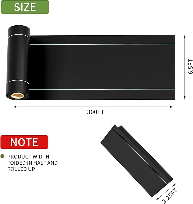 6.5ftx300ft Weed Barrier Landscape Fabric Heavy Duty, Premiun 3oz Garden Geotextile Fabric, Outdoor Weed Blocker Landscaping Fabric, for Driveway Mats, Erosion Control, Ground Cover Weed Barrier-VerdiqueGarden