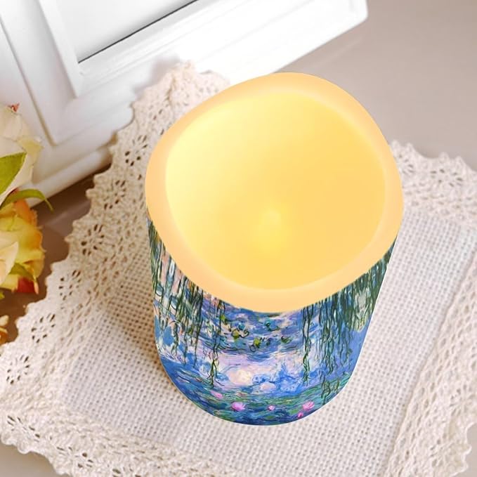 Ystardream Monet's Water Lily Flameless Candles with Timer Led Candles Flickering 4 Candle Sets for Home Decor,18 Key Remote Control，Dancing Flame, True Wax, Battery Powered.-VerdiqueGarden