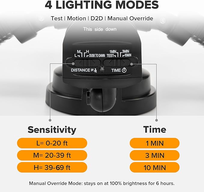 UME 49W LED Security Lights Motion Sensor Light Outdoor, 5000K Daylight, IP65 Waterproof, Dusk to Dawn, 3 Head Motion Detected Flood Light for Garage, Yard, Porch (Black)-VerdiqueGarden