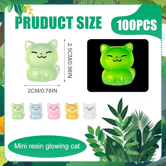 100 Pcs Luminous Mini Cat Figurines Resin Tiny Cat Animal Figurines Glow in The Dark Miniature Cat Statues Ornaments for DIY Cake Decoration Ornaments Crafts Moss Landscape Decoration-VerdiqueGarden