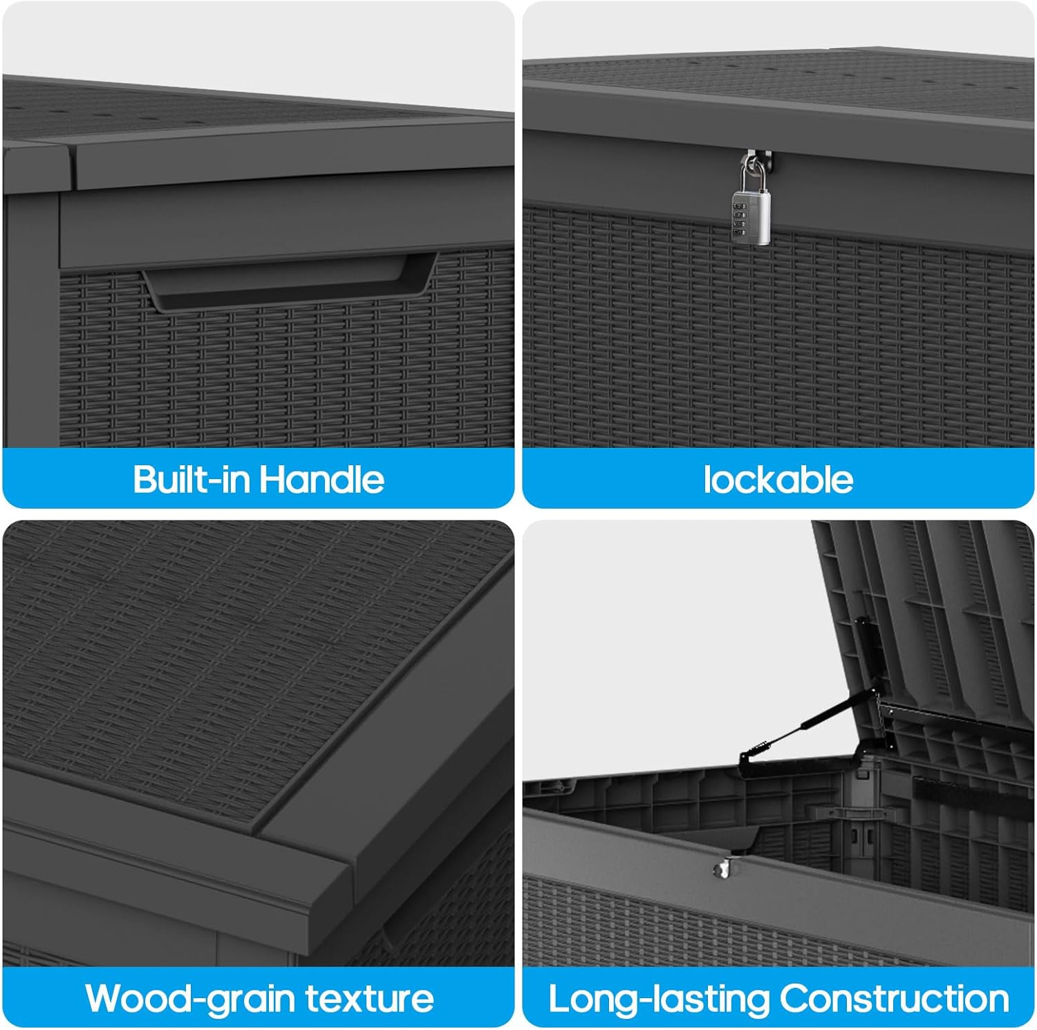 320 Gallon Waterproof Black Deck Box, Lockable Resin Storage Box for Patio Furniture Cushions Garden Tools and Outdoor Delivery Storage-VerdiqueGarden