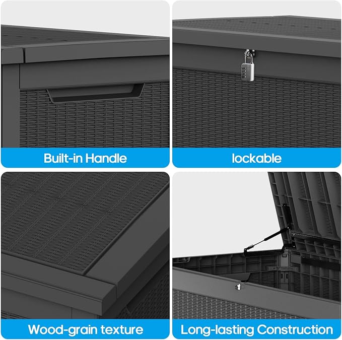 260 Gallon Outdoor Storage Box – Waterproof Deck Box for Garden & Patio,Black-VerdiqueGarden