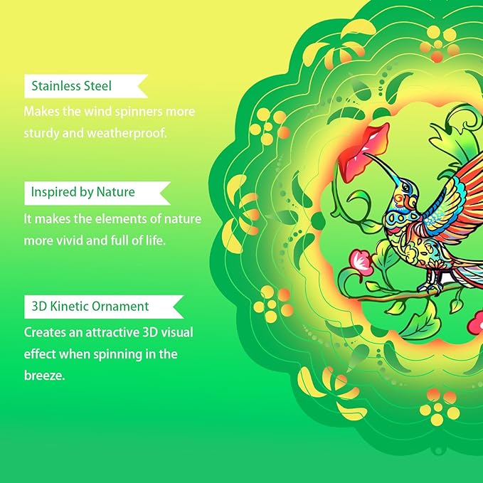 Hummingbird Wind Spinners Metal Hummingbird Gifts for Mom Women Grandma,12inch Hanging Wind Spinner for Outdoor&Indoor Decor Wind Chime Christmas Ornament Gifts for Yard Garden Decoration-VerdiqueGarden